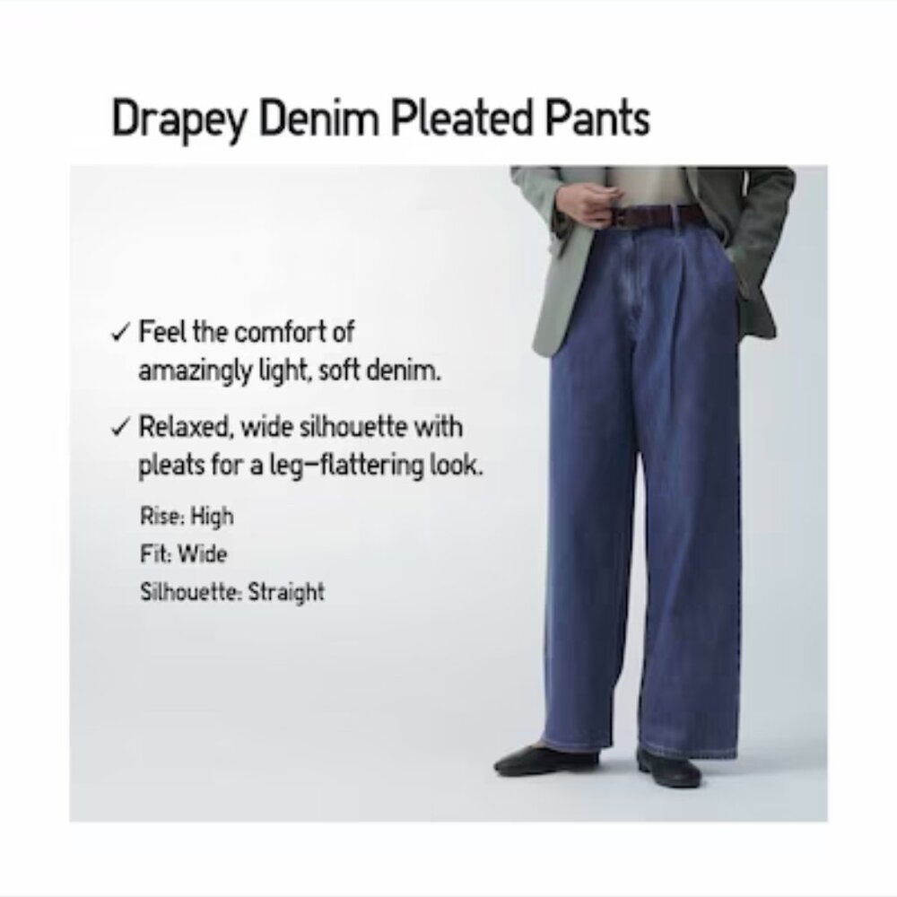 Uniqlo DRAPEY PLEATED DENIM Size M - Picture 3 of 6
